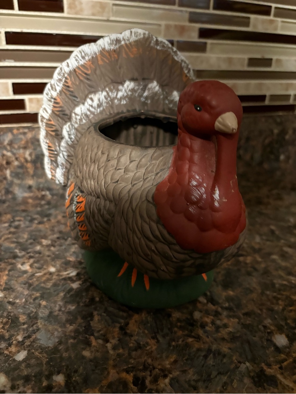 Turkey Shaped Ceramic Planter - Brown and Red Home Accent